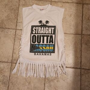 White Sleeveless  Top with Fringe